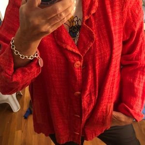 Flax Red Textured Blazer L 100% Linen